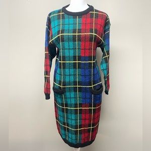 Vintage Holiday Plaid Sweater Dress size small